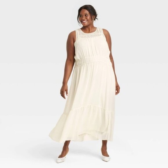a new day Dresses & Skirts - A New Day Cream Sheer Chiffon Wedding Party Occasion Maxi Slip Dress NWT 1X